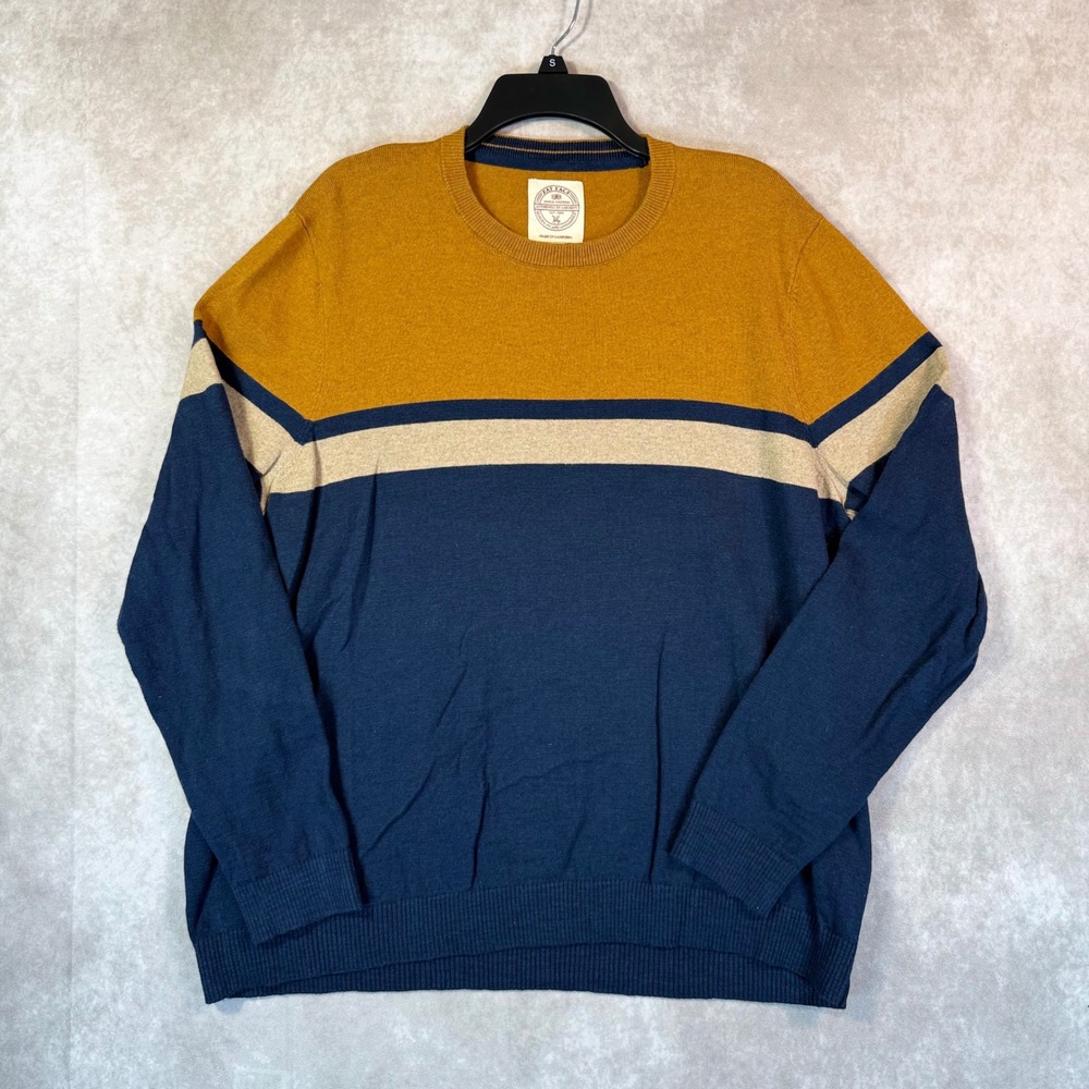 Fat Face Sweater Men 2XL Blue Colorblock Wool Blend Crew Academia Nautical Fall
